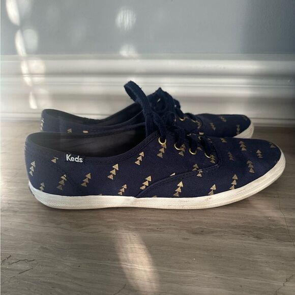 Keds navy lace up sneakers with gold print. - Picture 5 of 7